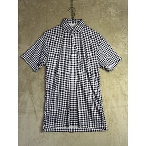 Collars & Co Dress Collar Polo Mens Small Blue White Gingham Short Sleeve Shirt